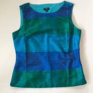 Talbots Silk Sleeveless Blue Green Blouse 4P